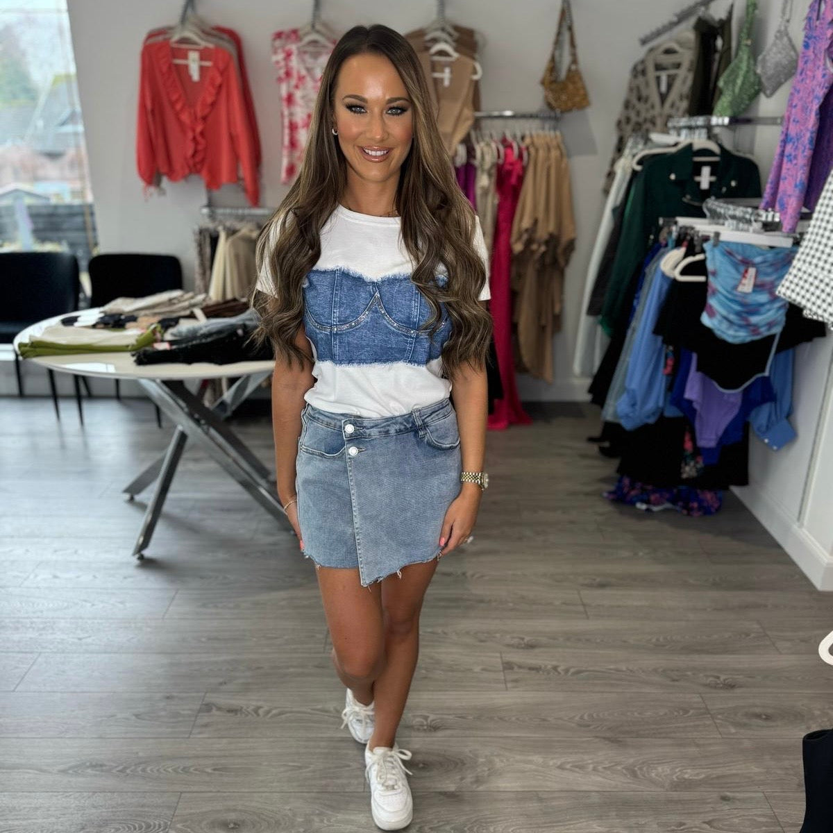Denim Corset Tee - White