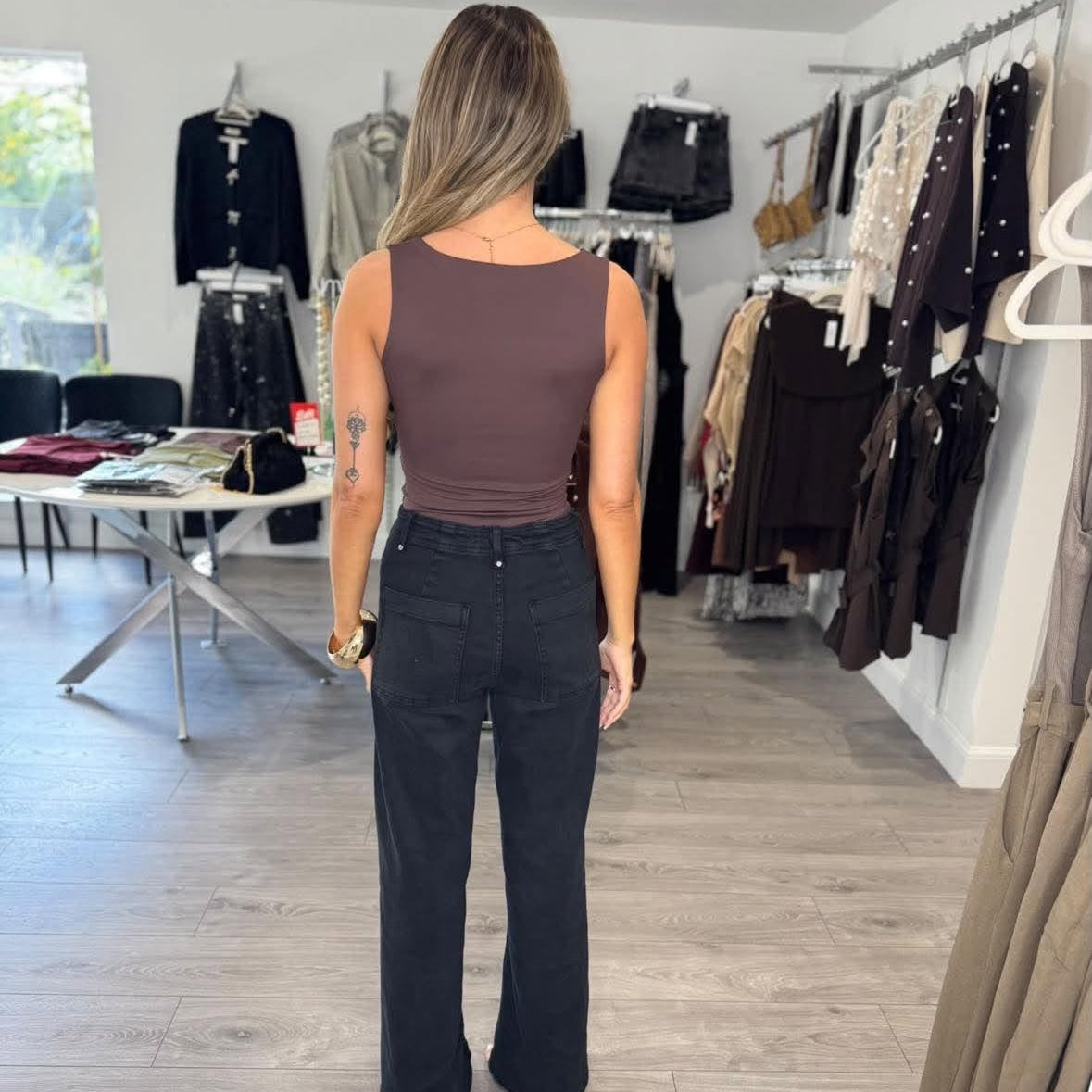 Square Neck Top - Brown