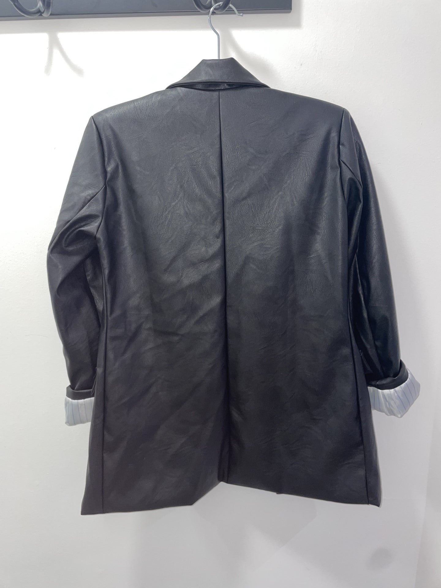 Leather Pinstripe Blazer - Black