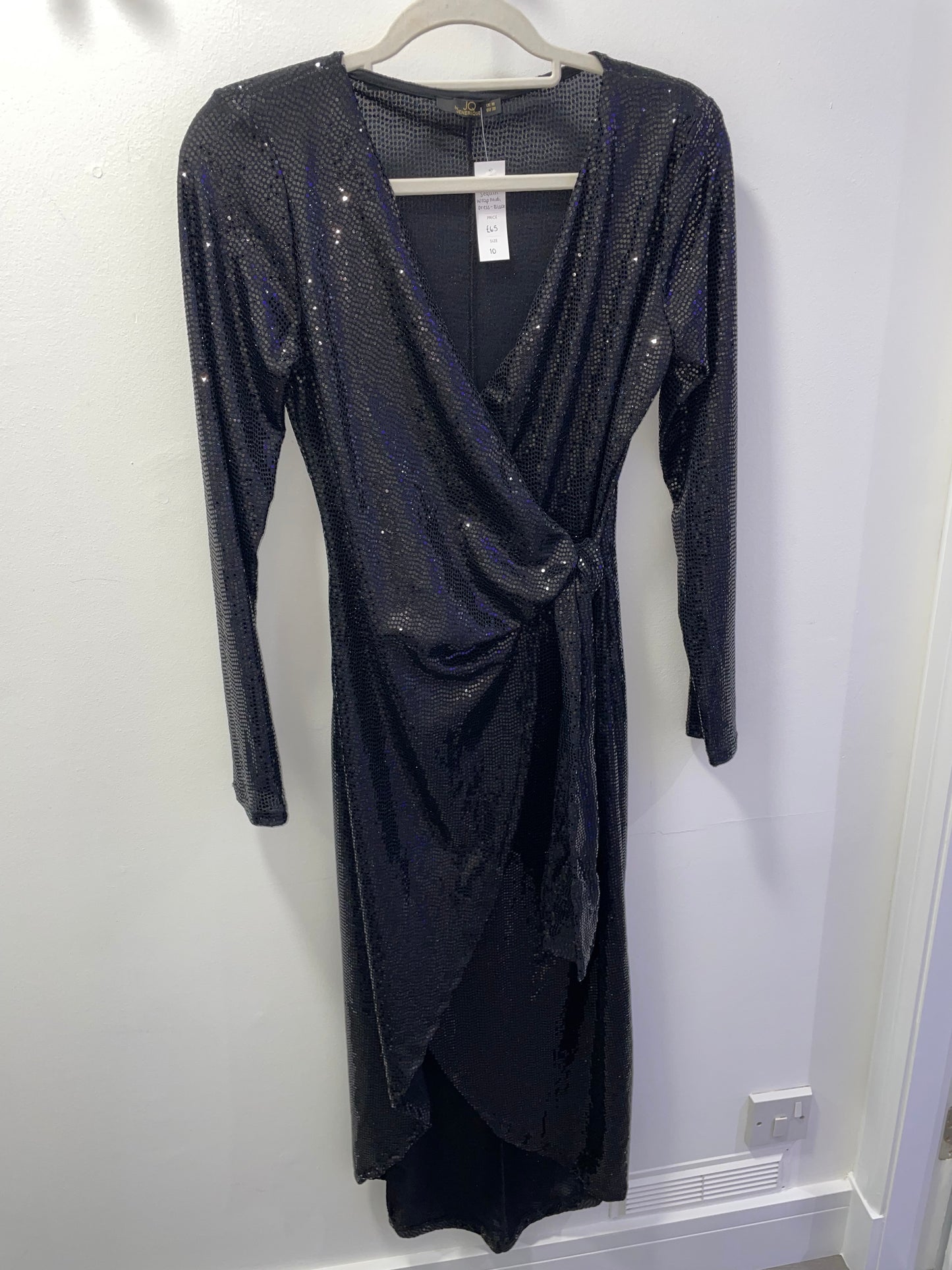 Sequin Wrap Midi Dress - Black
