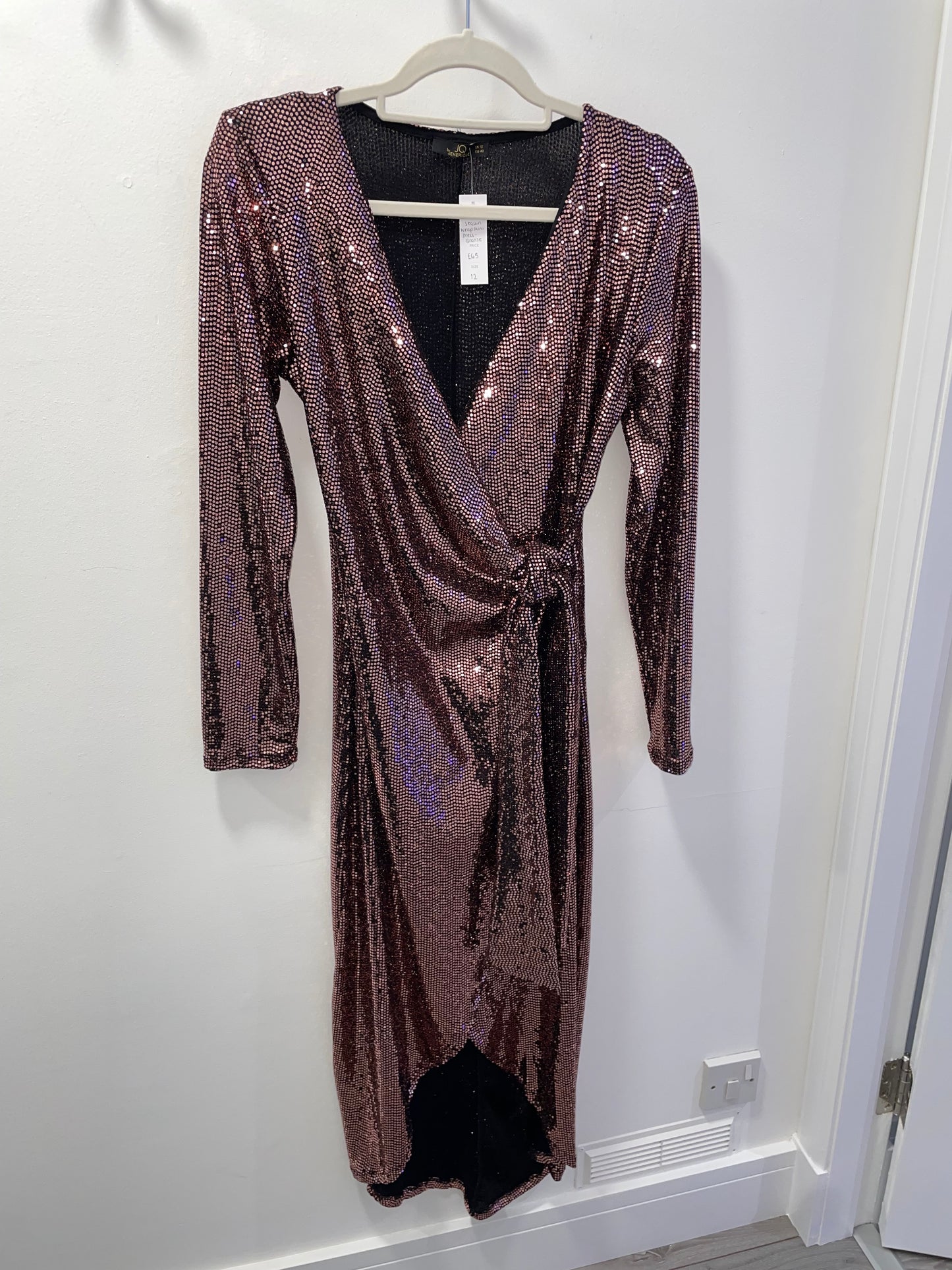Sequin Wrap Midi Dress - Bronze