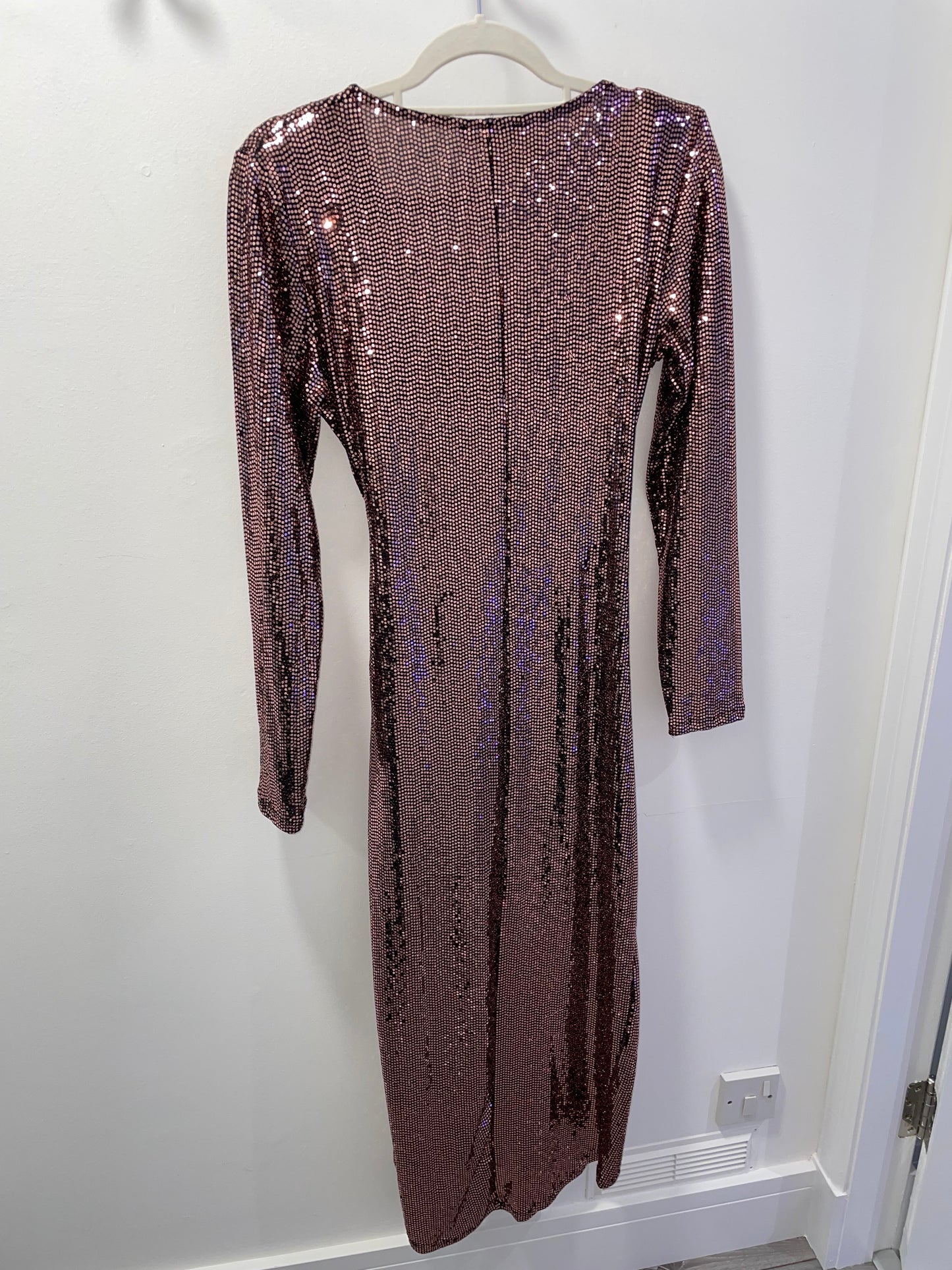 Sequin Wrap Midi Dress - Bronze