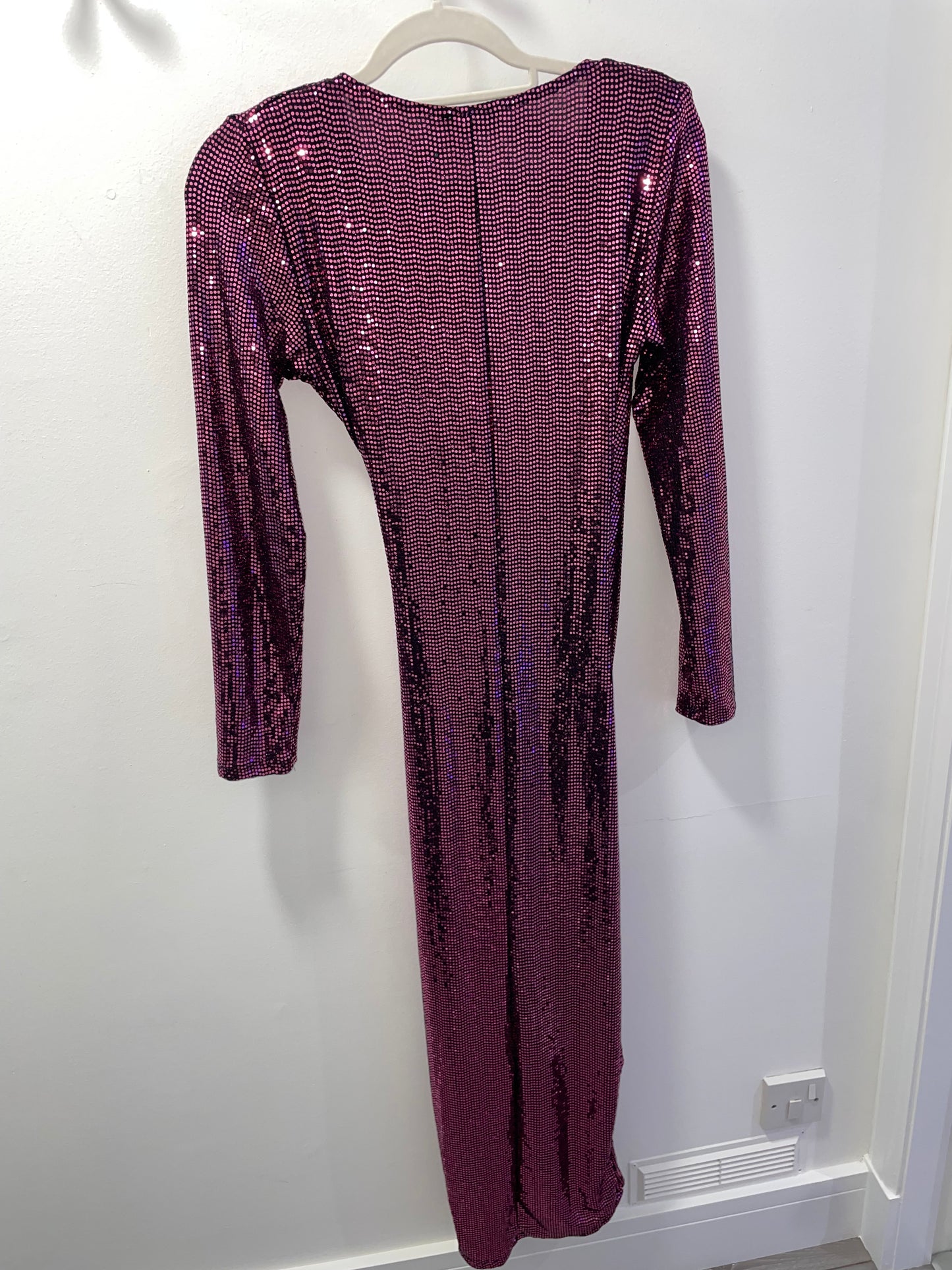 Sequin Wrap Midi Dress - Burgundy