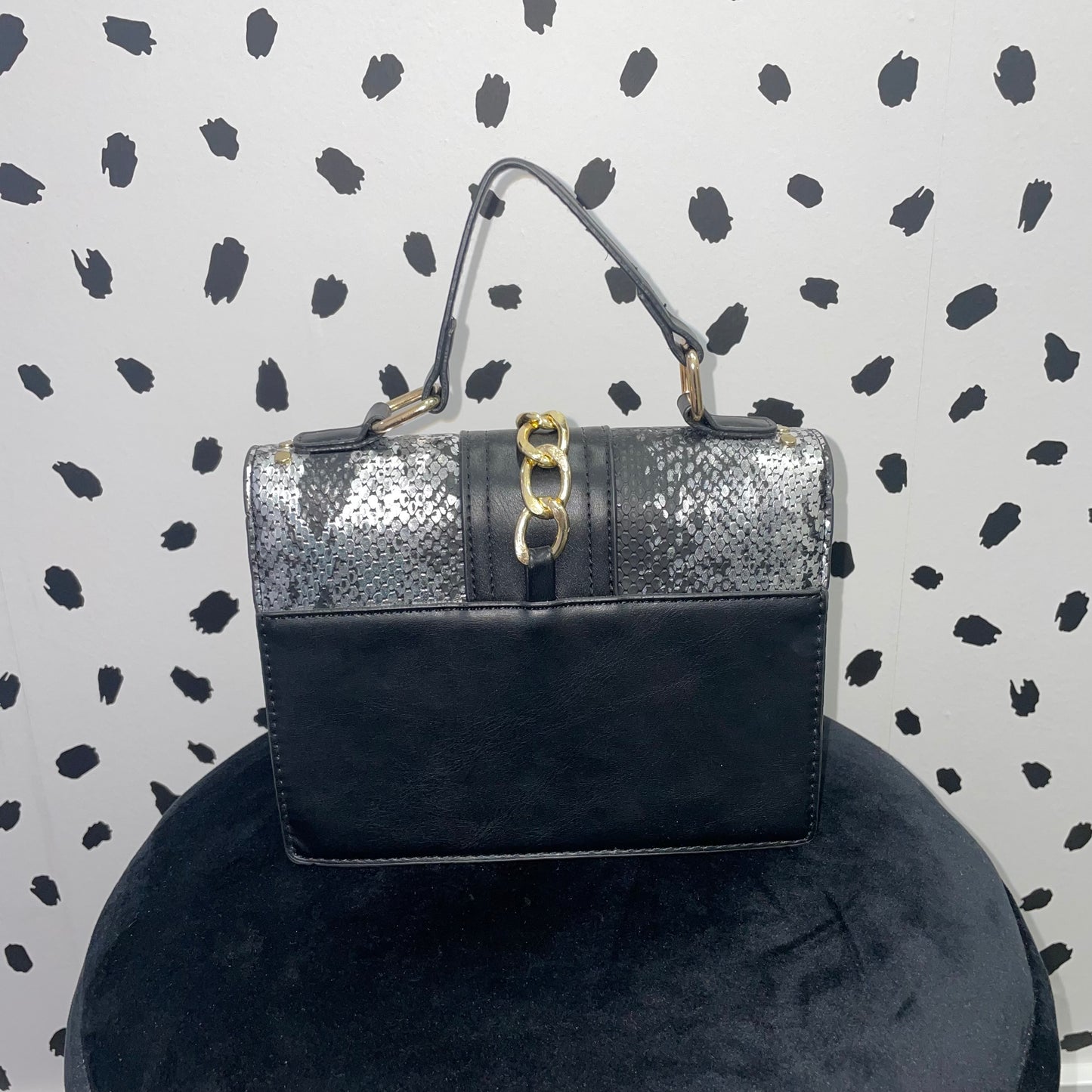 Leather Handbag - Black & Silver