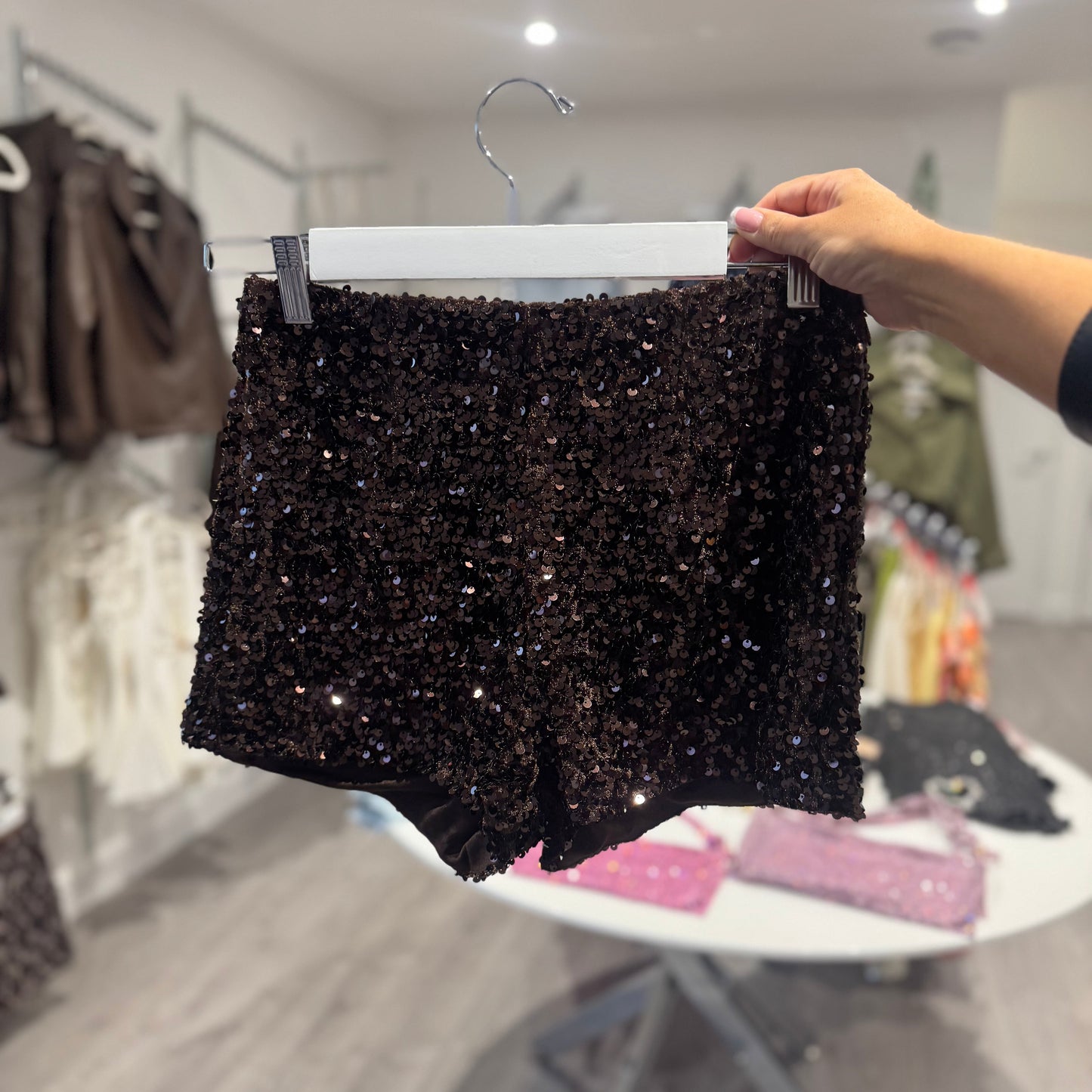 Sequin Shorts - Brown