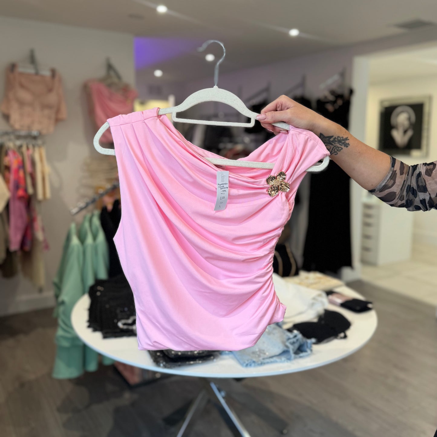 Asymmetric Flower Buckle Top - Pink