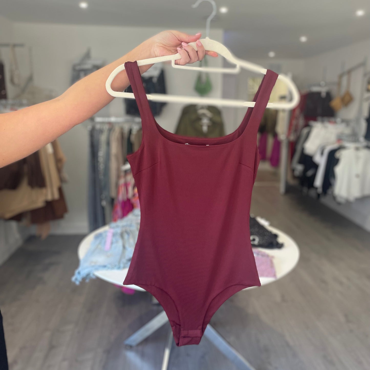 Square Neck Bodysuit - Burgundy
