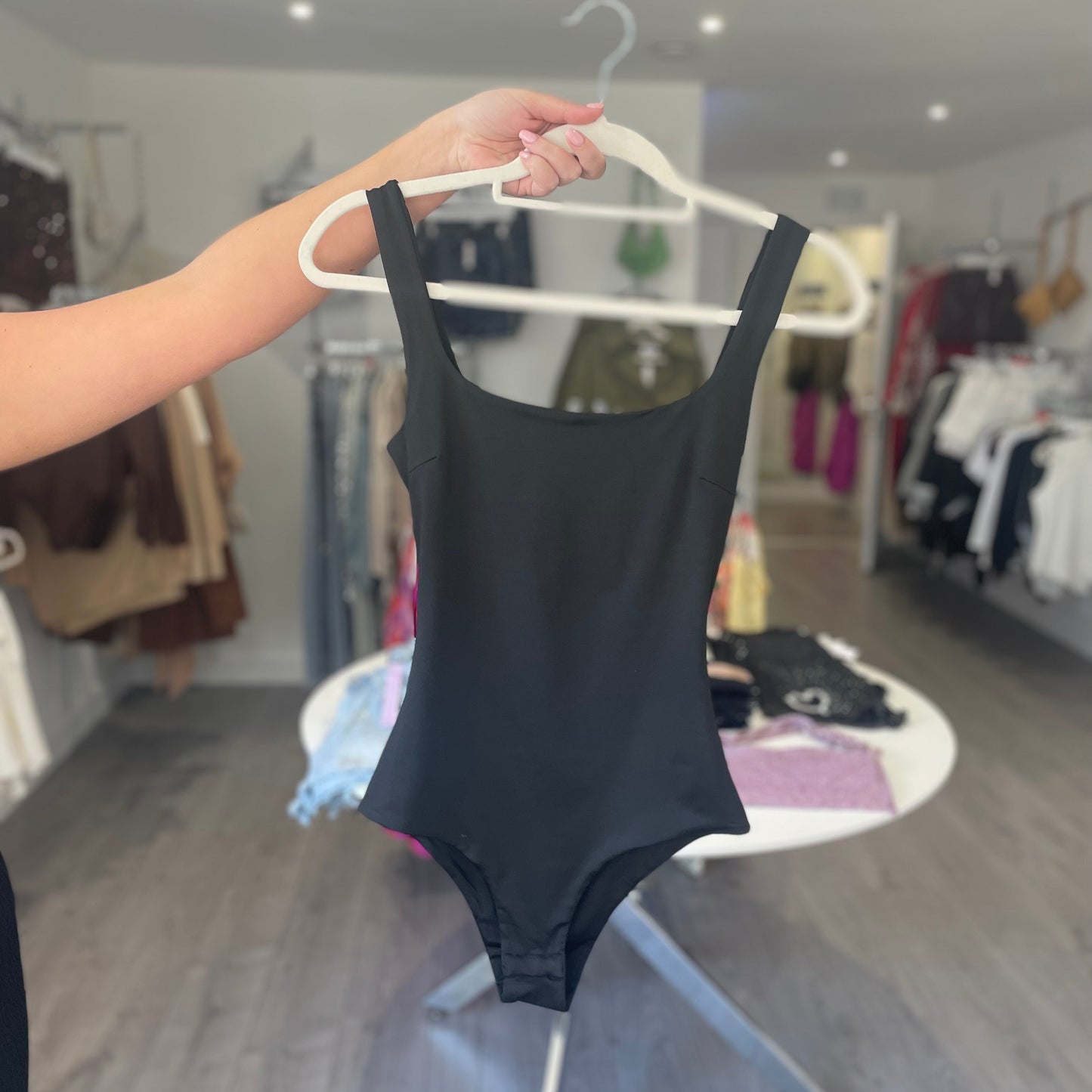Square Neck Bodysuit- Black