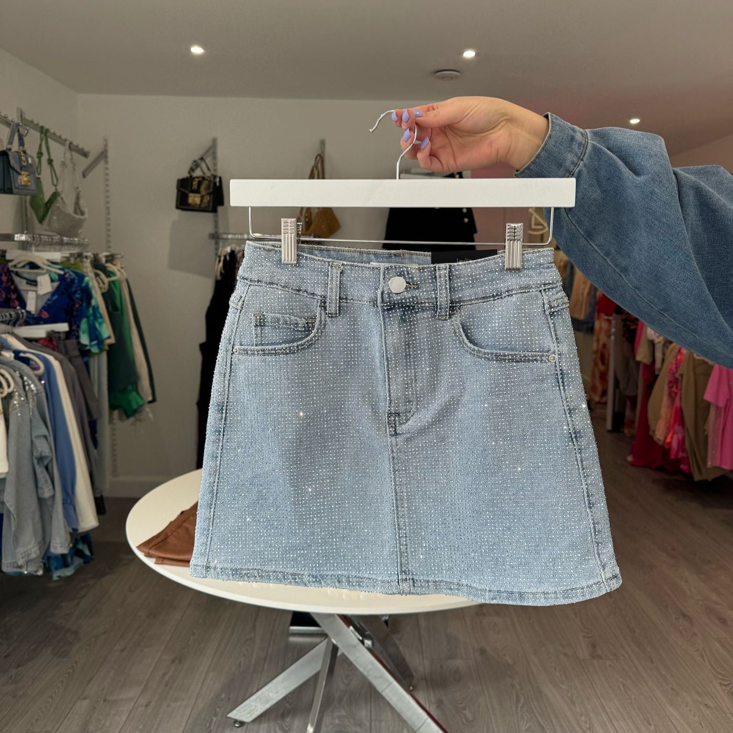 Denim Embellished Mini Skirt