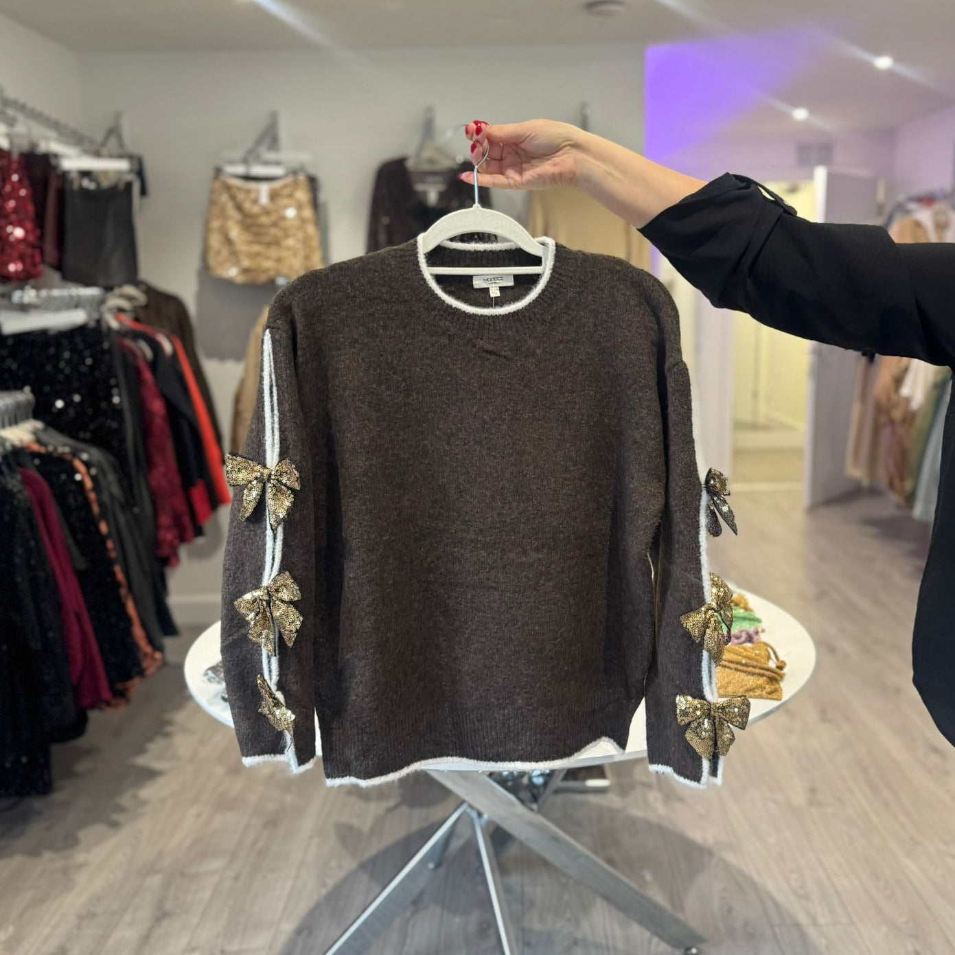 Bow Sequin Jumpers - Brown