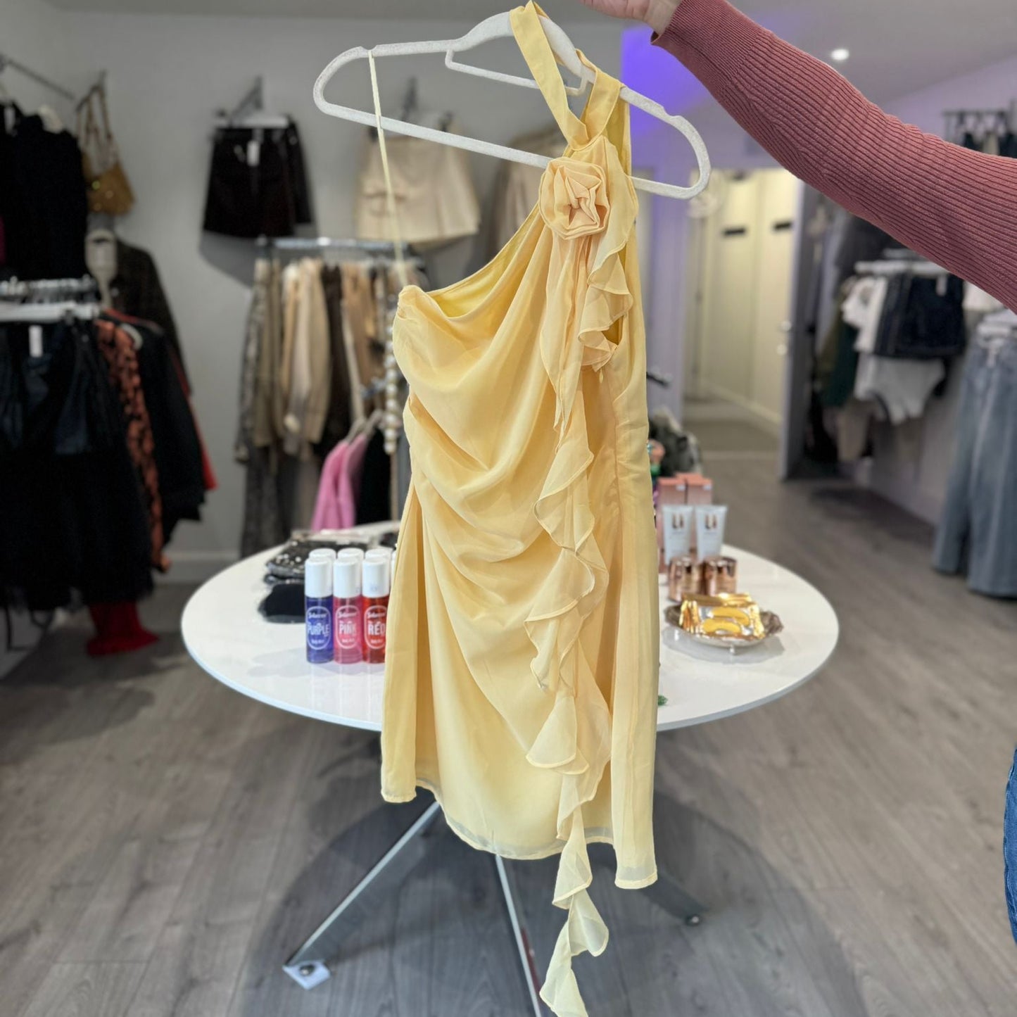 Rose Chiffon Dress - Yellow