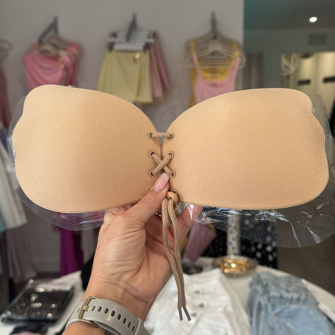 Backless Stick On Cleavage Enhancing Bra - Nude