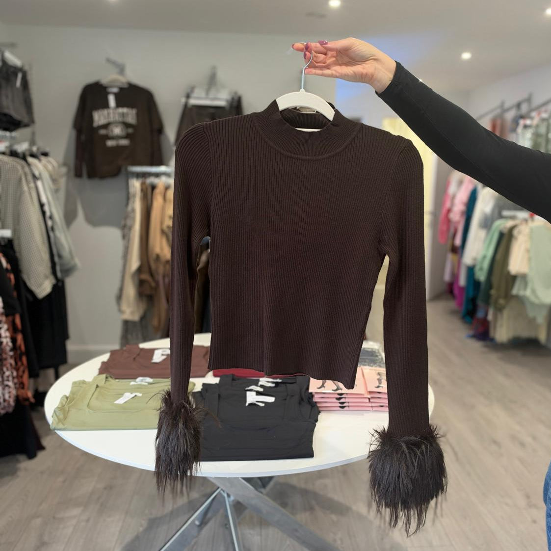 Brown Fur Cuff Jumper