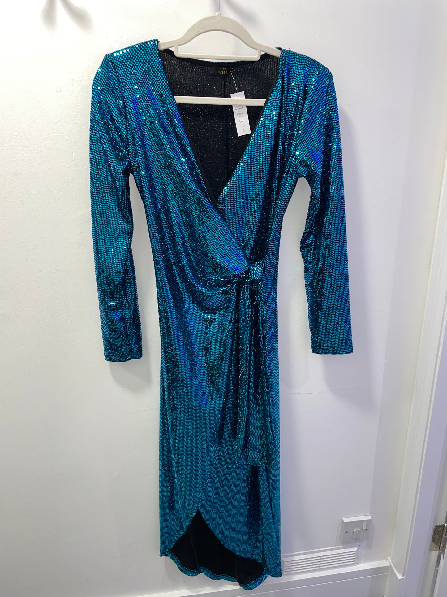 Sequin Wrap Midi Dress - Petrol