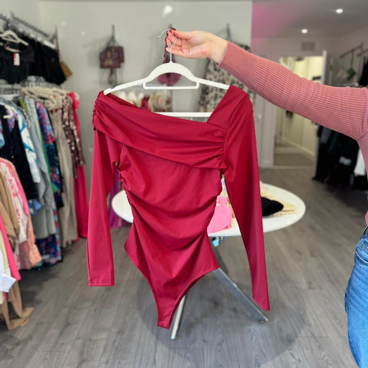 Off Shoulder Bodysuit - Burgundy