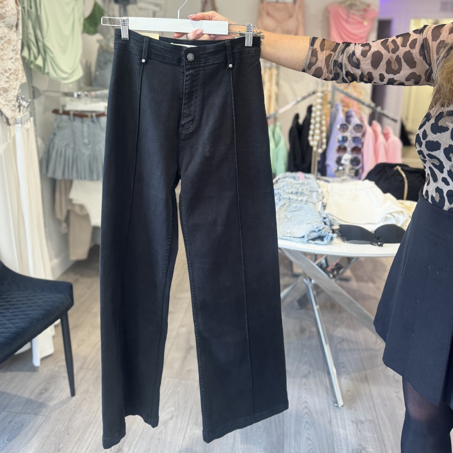 Black Seam Wide Leg Jeans