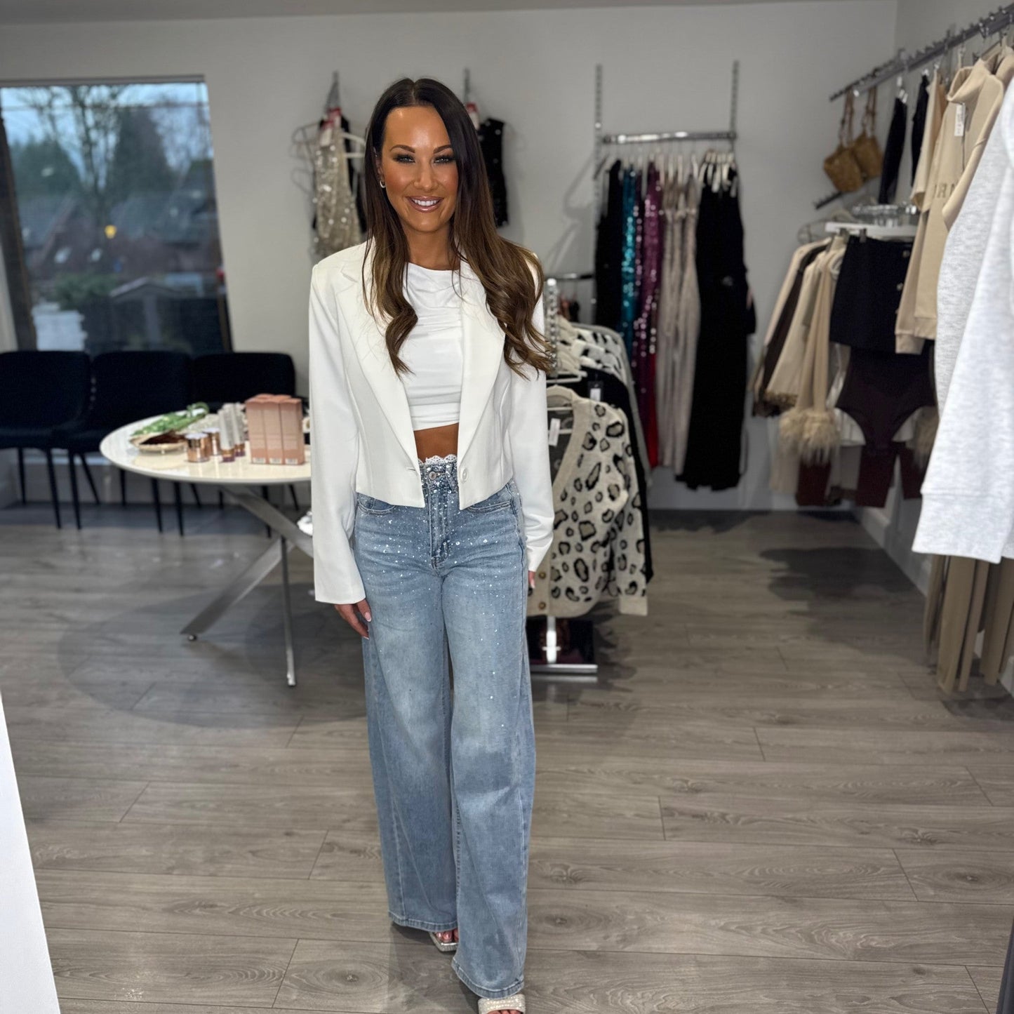 Lace Waist Embellished Jeans