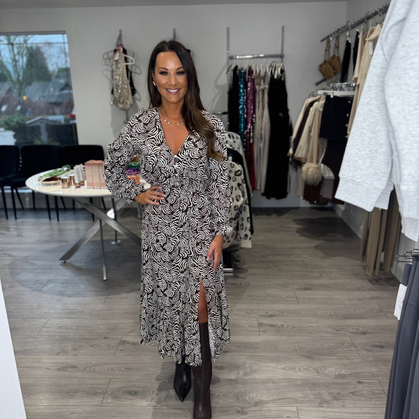 Brown Abstract Midaxi Dress