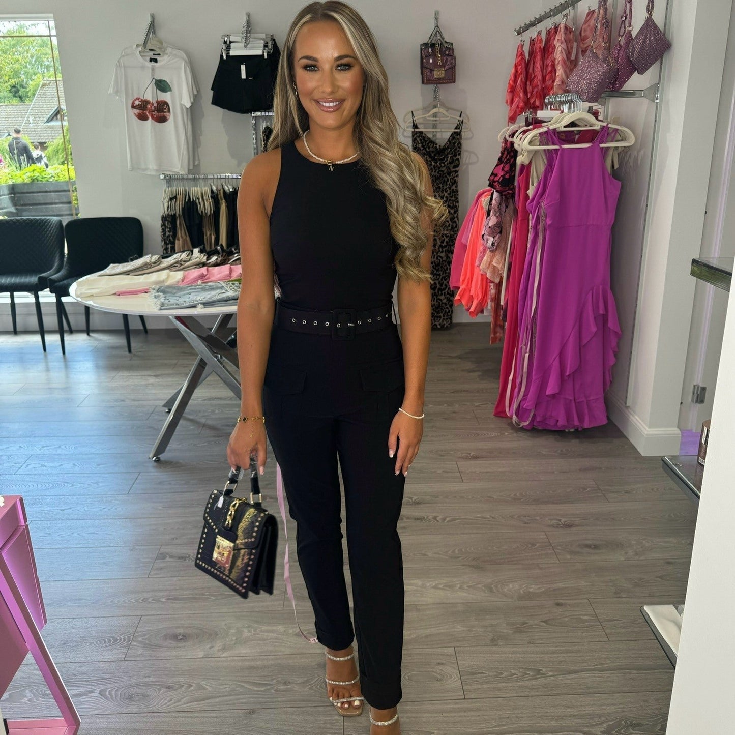 Black High Neck Cargo Jumpsuit