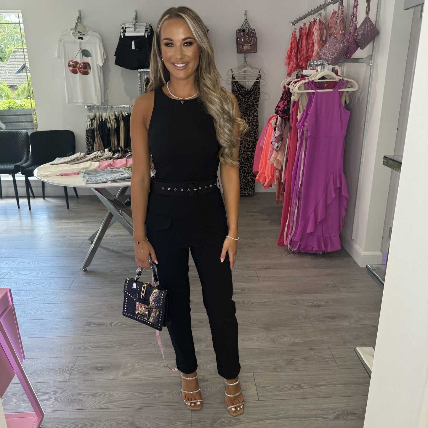 Black High Neck Cargo Jumpsuit