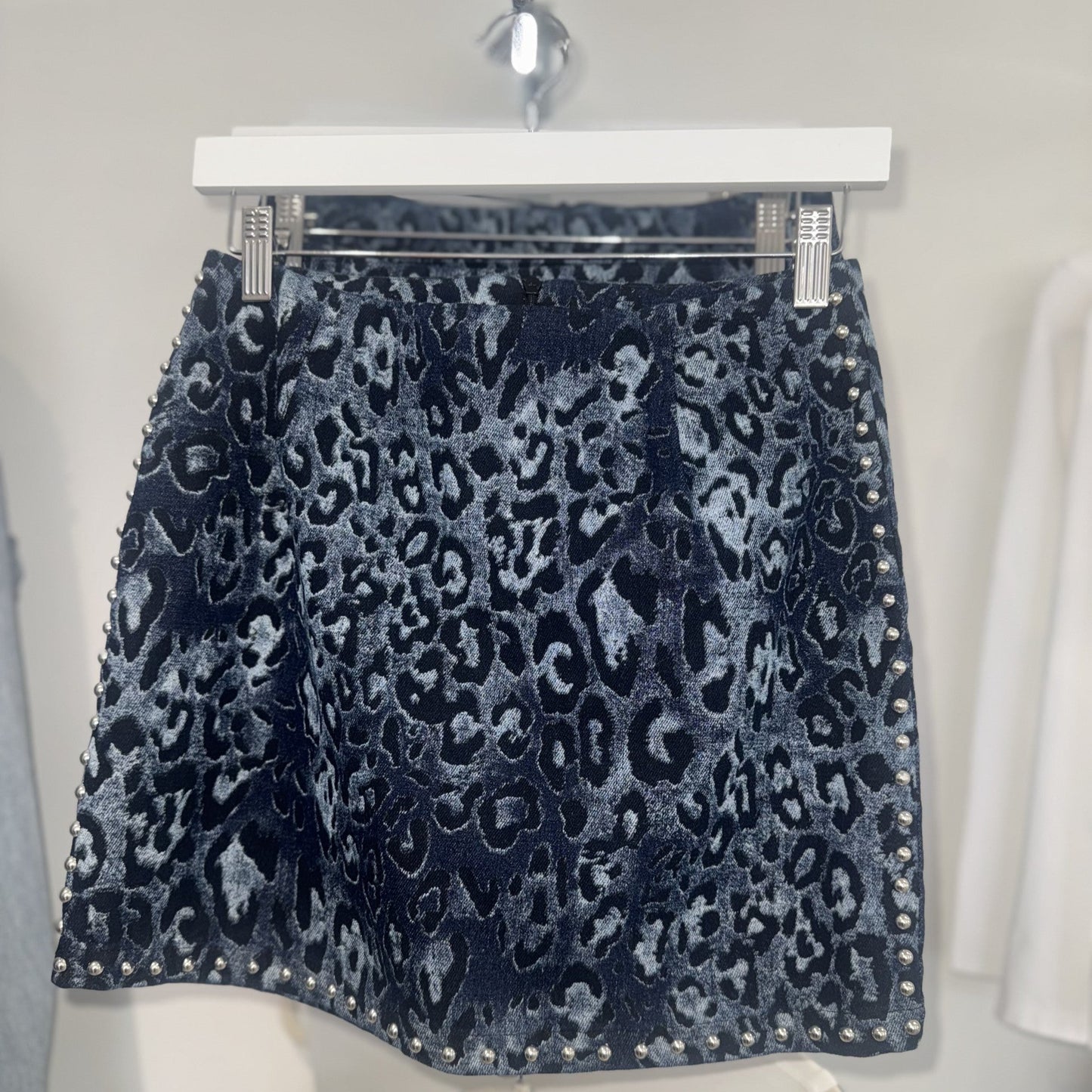 Navy Studded Leopard Print Skirt