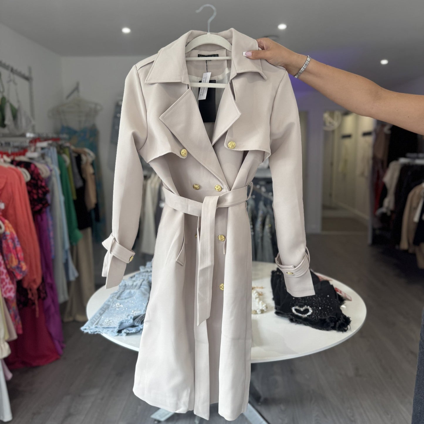 Beige Midi Trench Coat