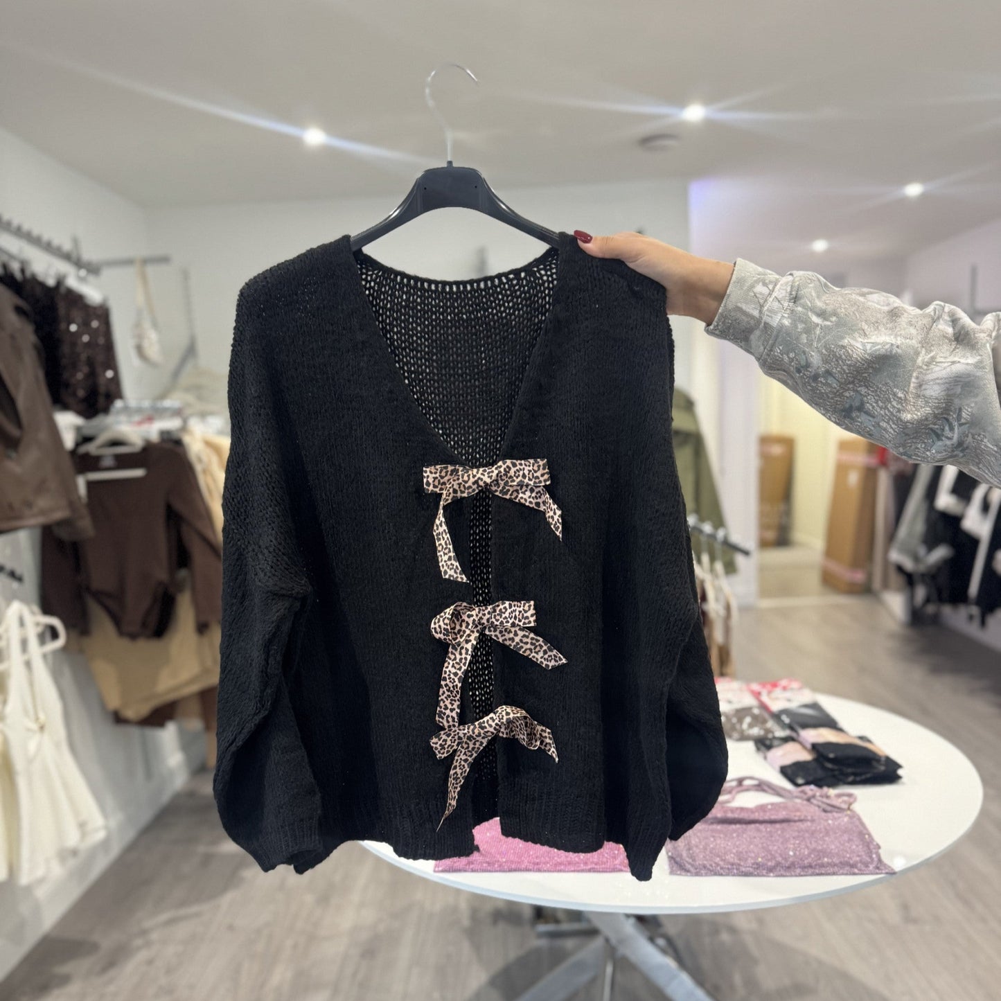 Black Leopard Bow Cardigan