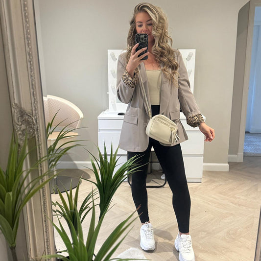 Leopard Lined Blazer - Beige