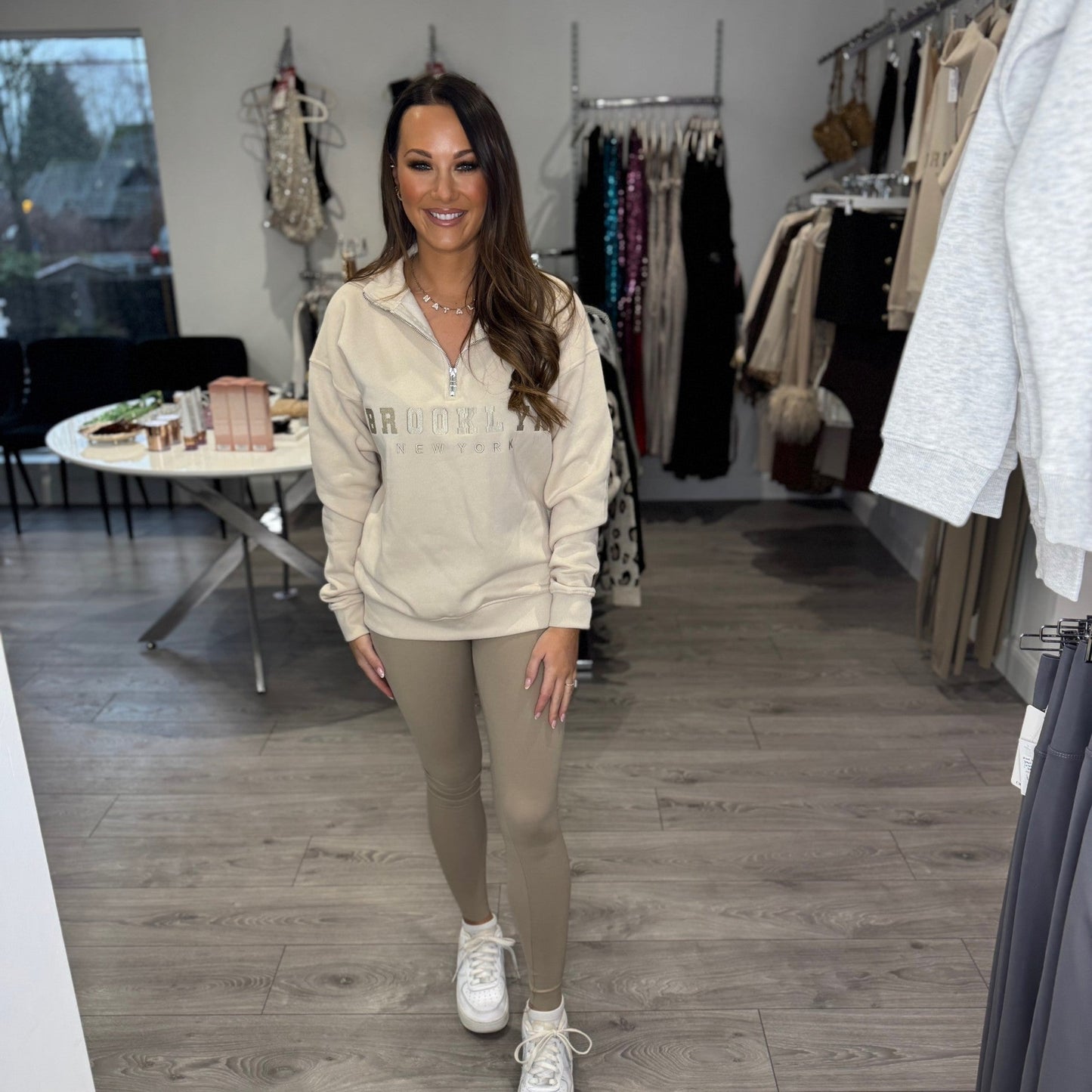 Brooklyn Half Zip Jumper - Beige