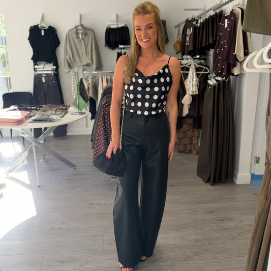 Wide Leg Leather Trouser - Black