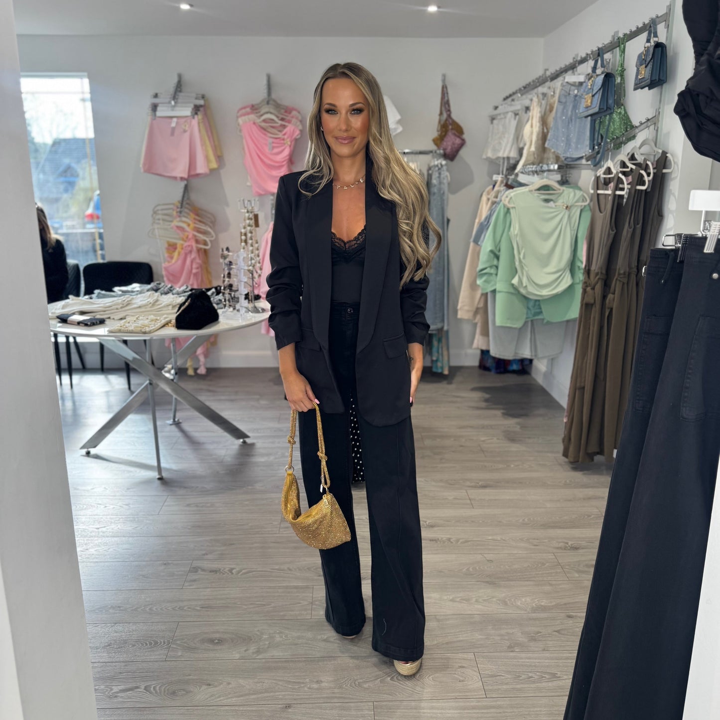 Ruched Sleeve Blazer - Black