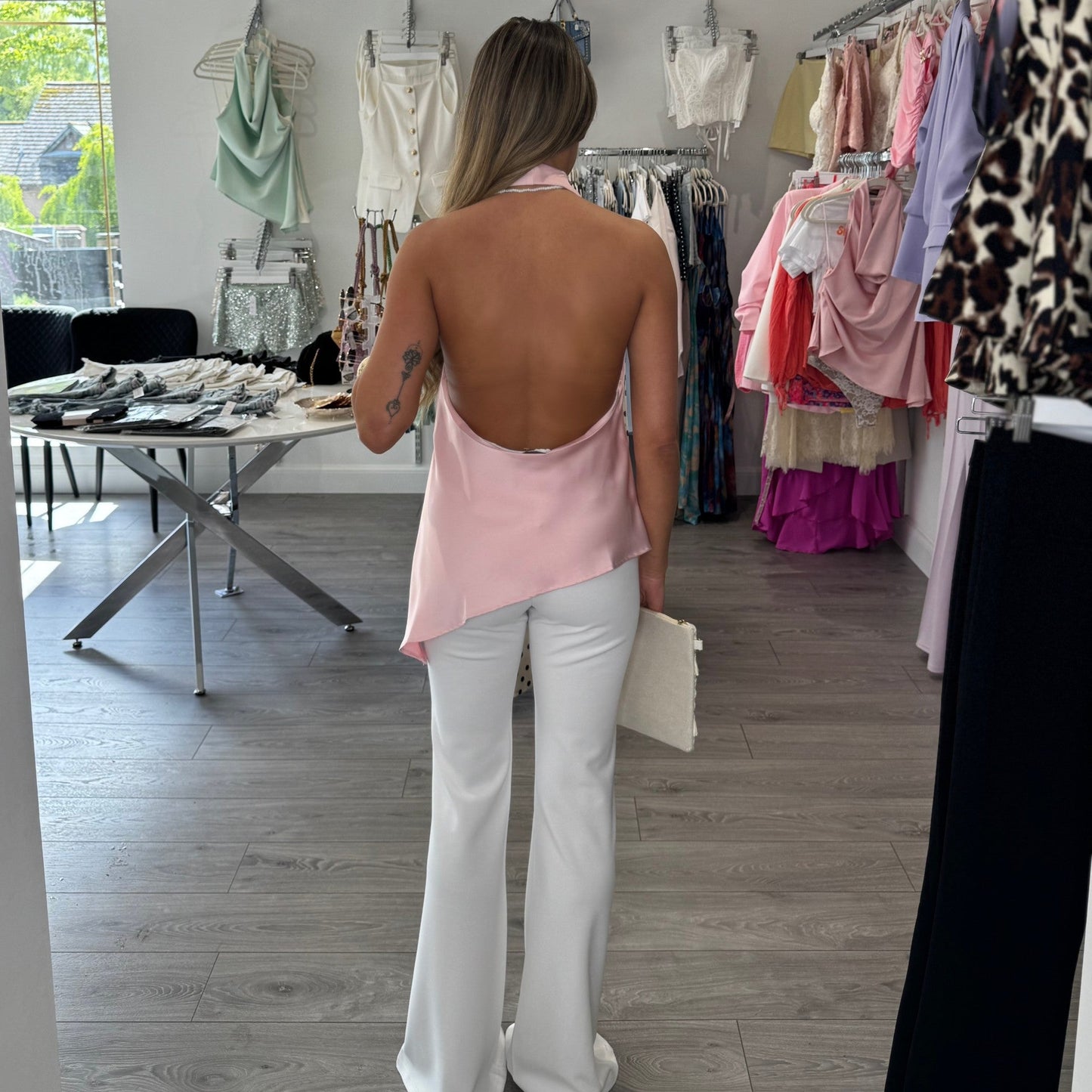 Pink Cowl Neck Satin Top