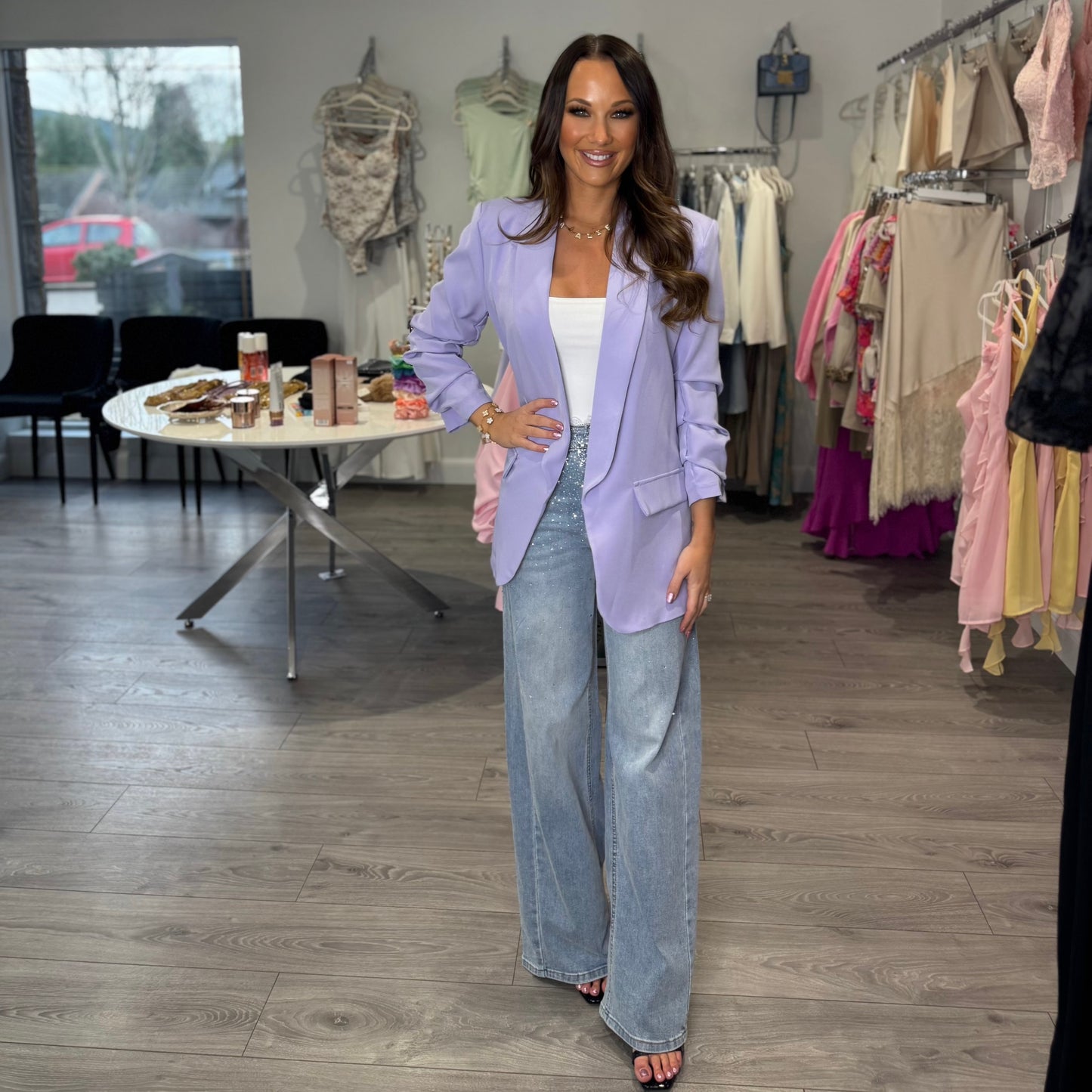 Ruched Sleeve Blazer - Lilac