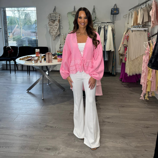 Pink Flower Tie Up Top