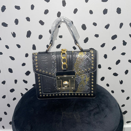 Leather Handbag - Black & Gold