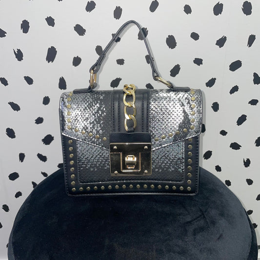 Leather Handbag - Black & Silver