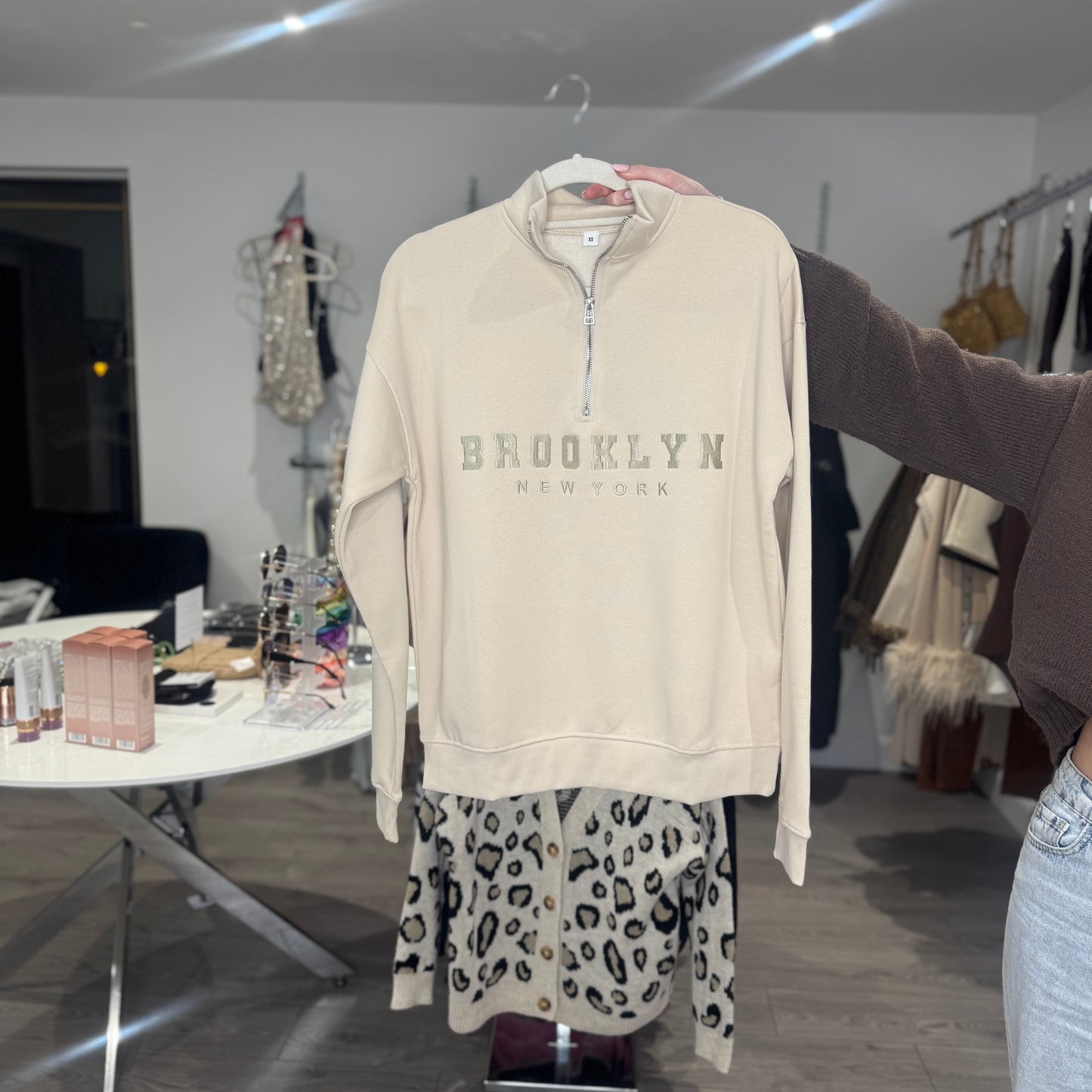 Brooklyn Half Zip Jumper - Beige