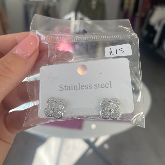 Diamante Clover Earrings- Silver