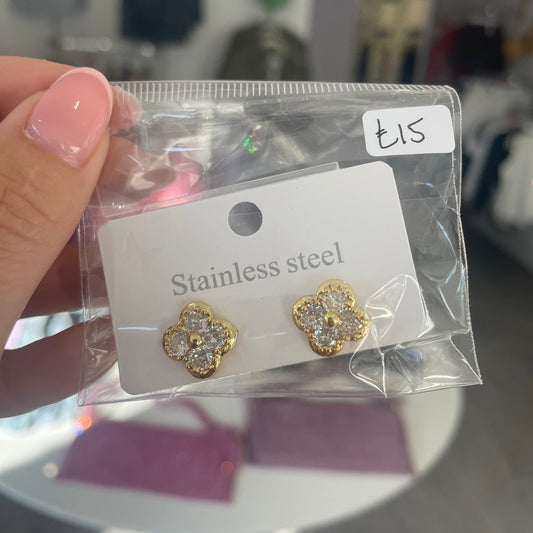 Diamante Clover Earrings- Gold