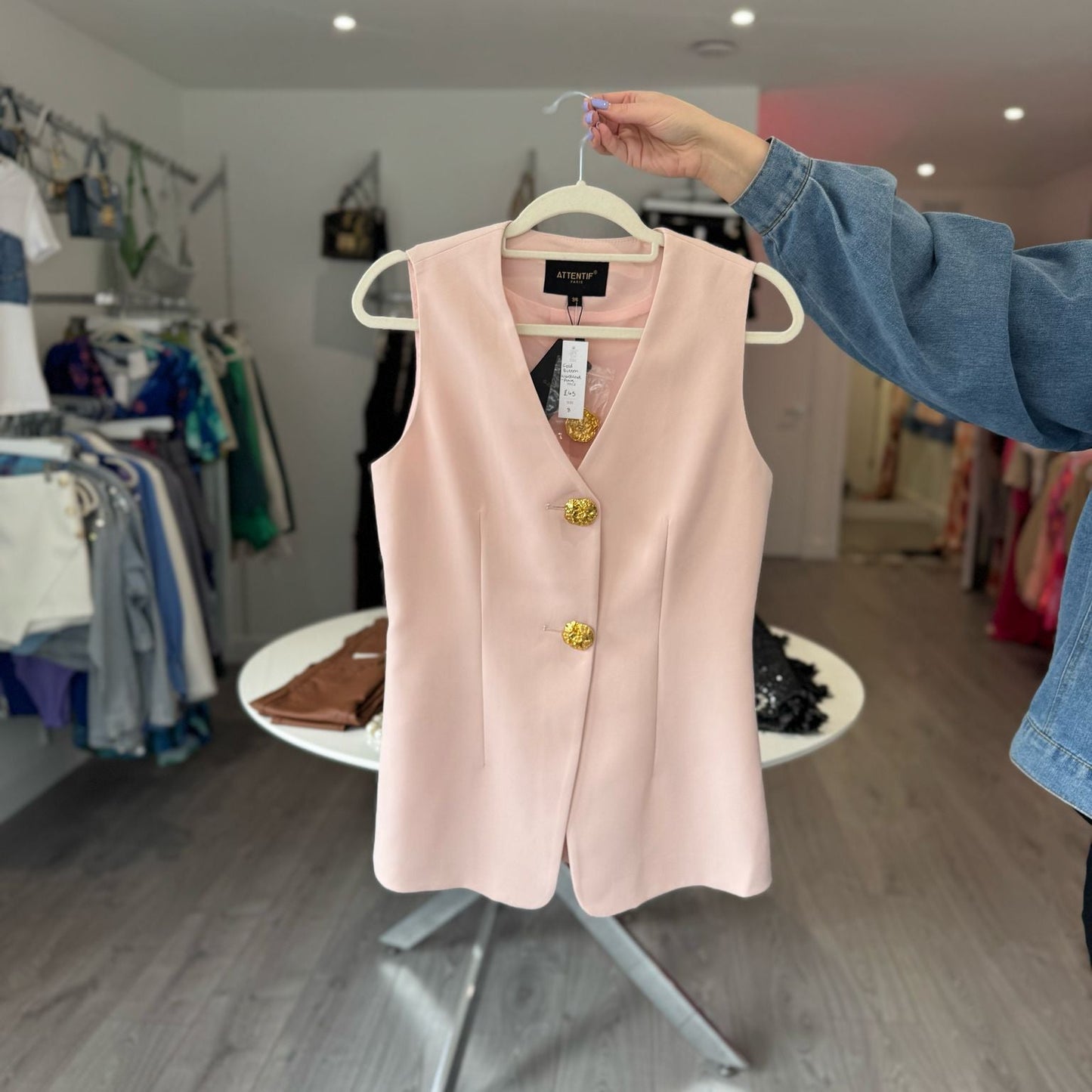 Gold Button Waistcoat - Pink