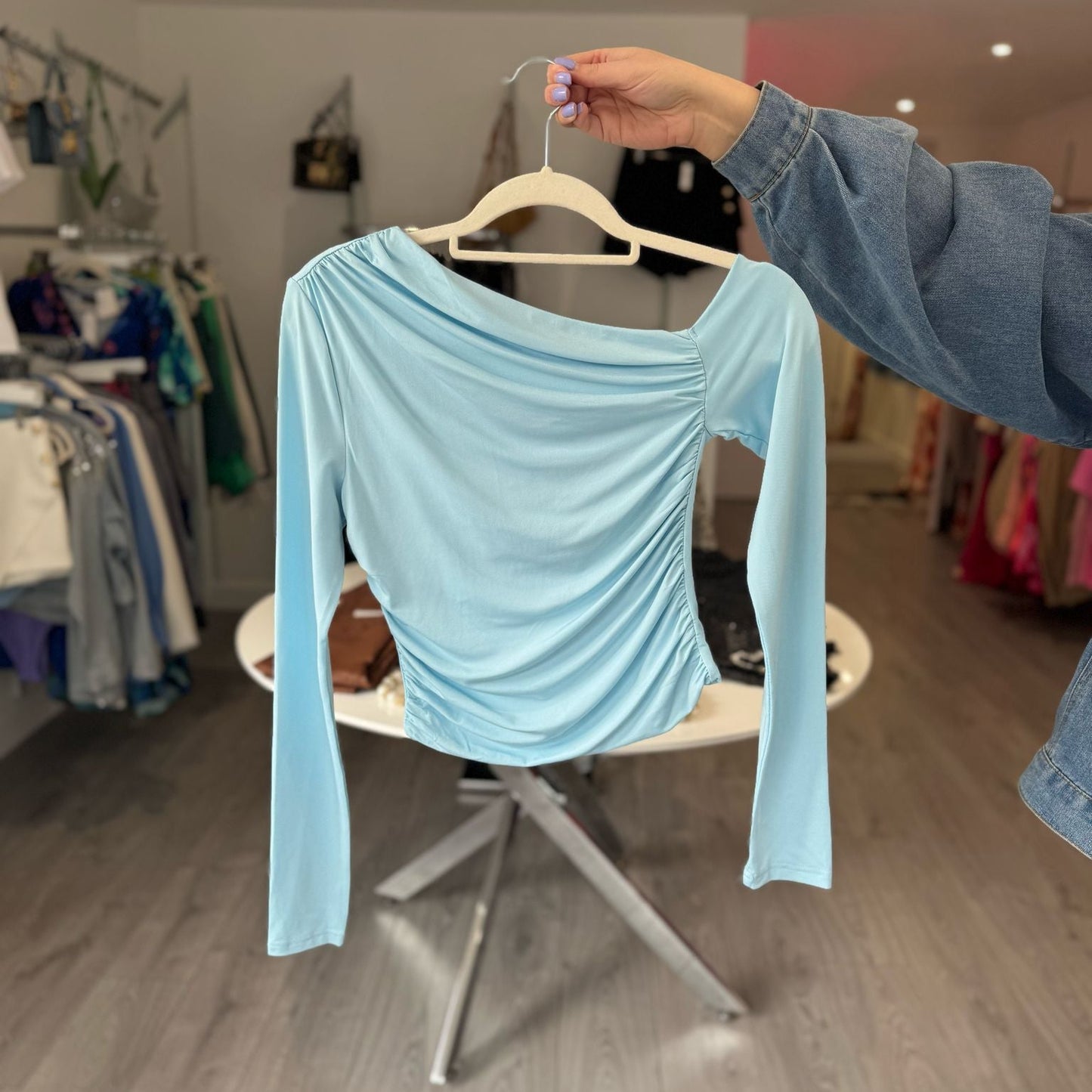 Long Sleeve Asymmetric Top - Sky Blue
