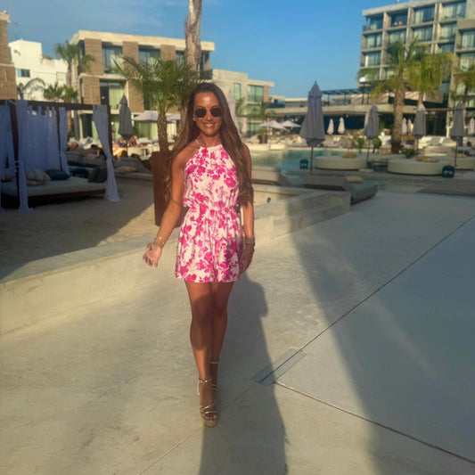 Pink & White Floral Playsuit