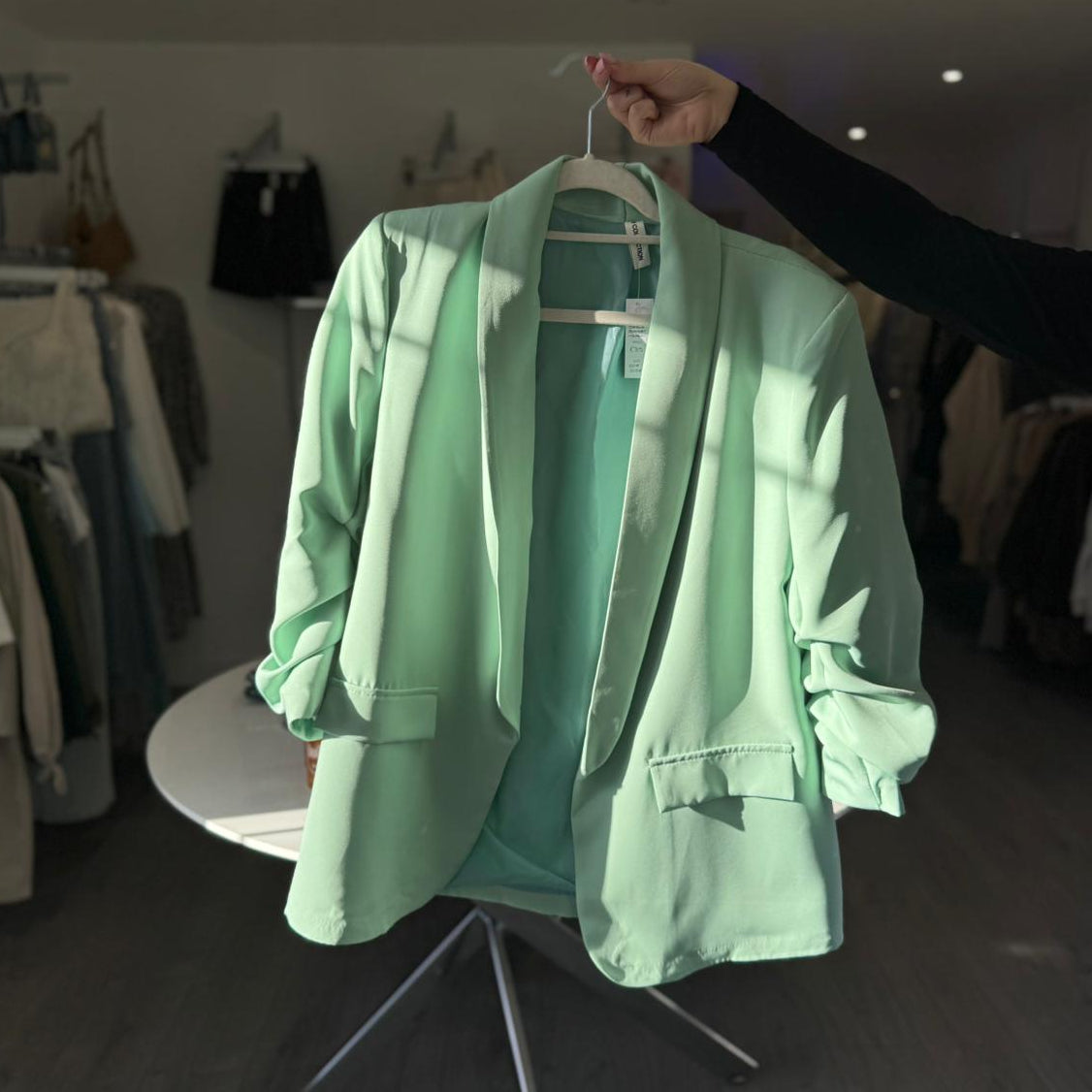 Ruched Sleeve Blazer - Green