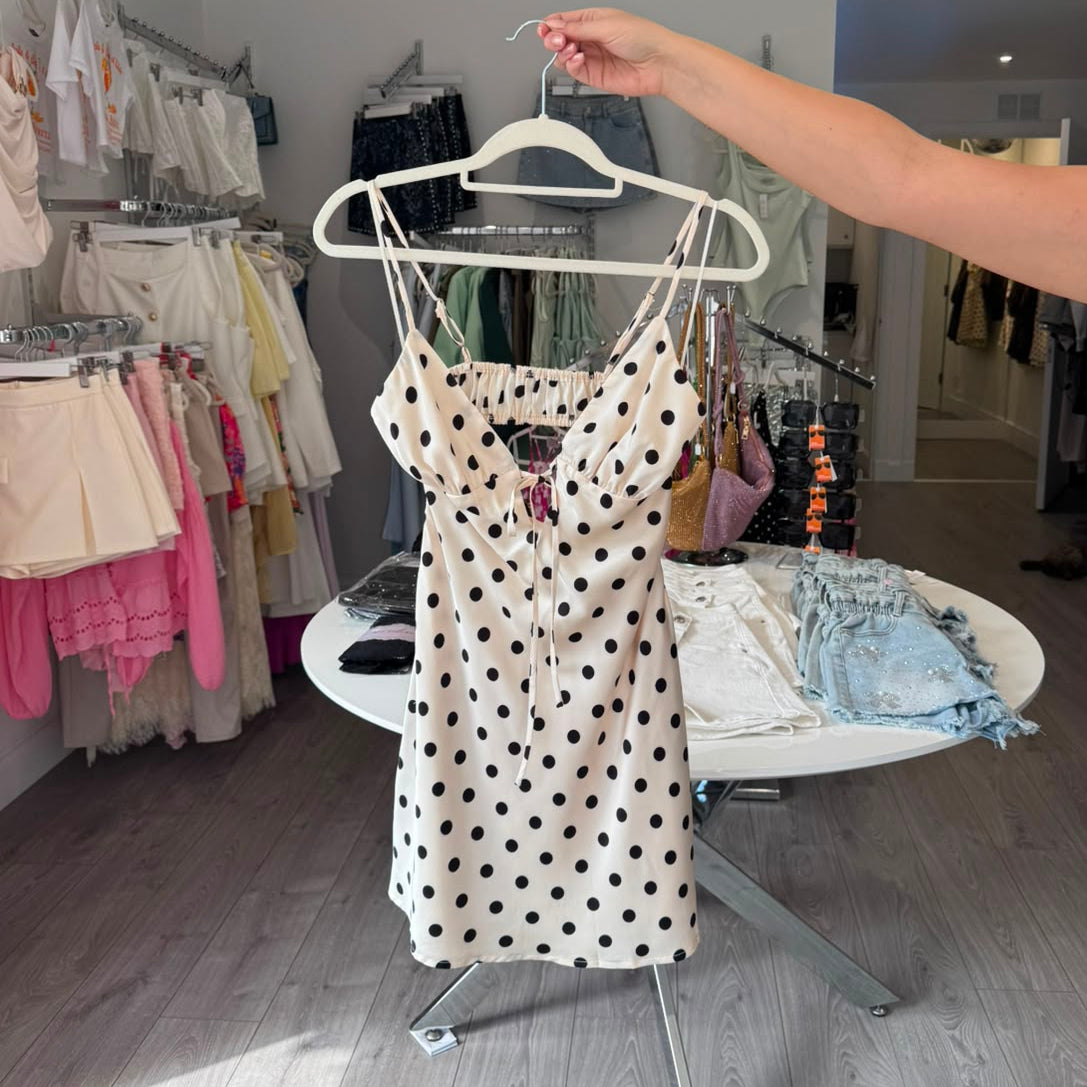 Polka Dot Cut Out Back Mini Dress