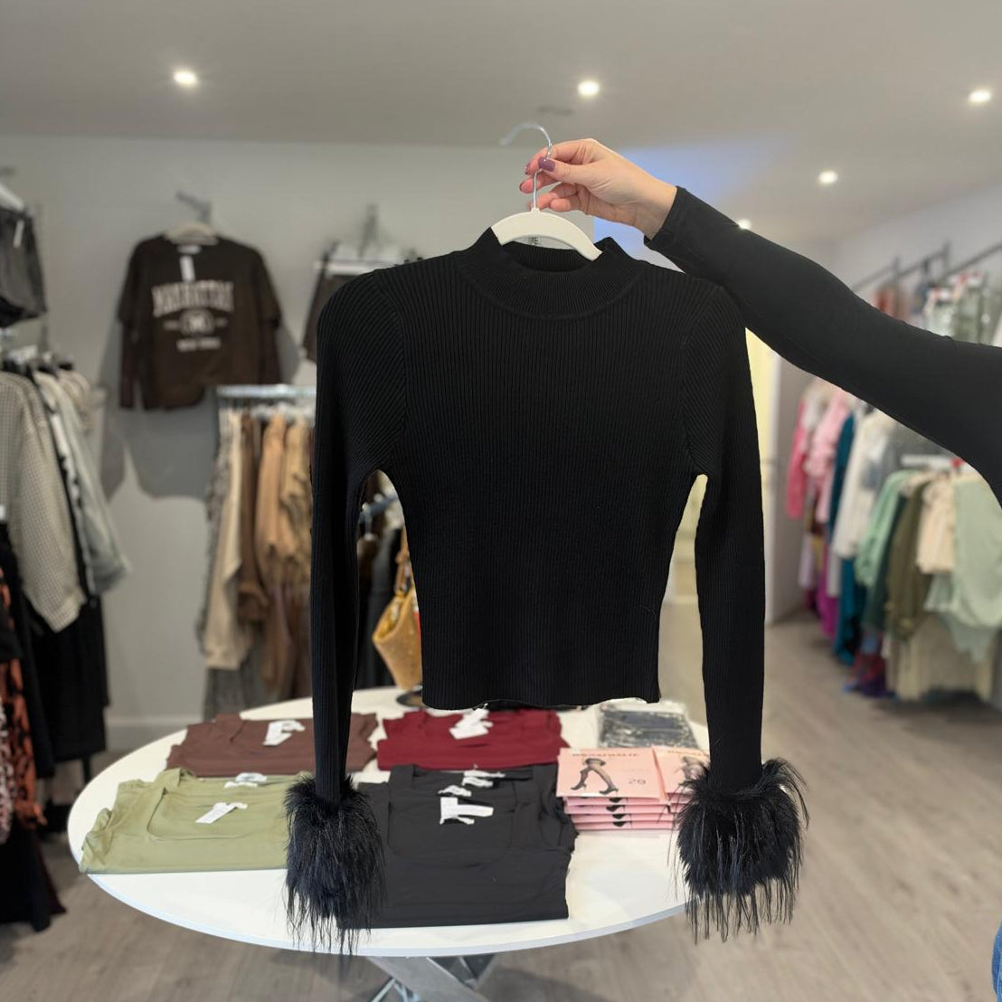 Black Fur Cuff Jumper