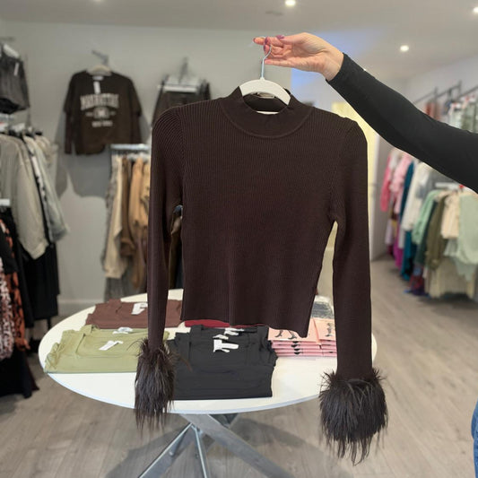 Brown Fur Cuff Jumper