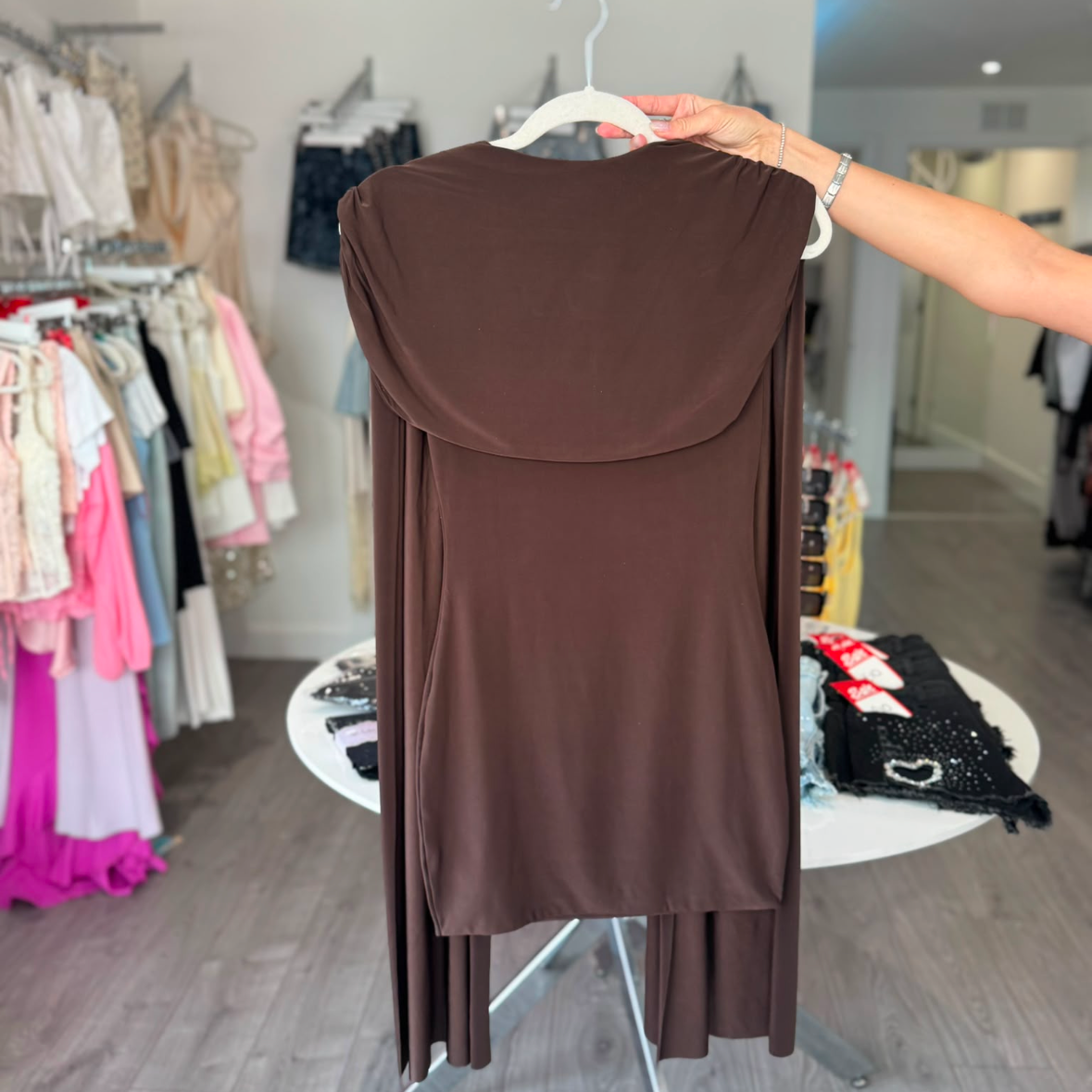 Cape Sleeve Dress - Brown