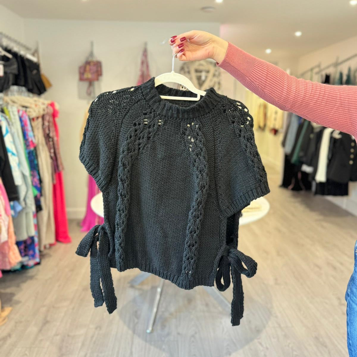 Side Tie Poncho - Black