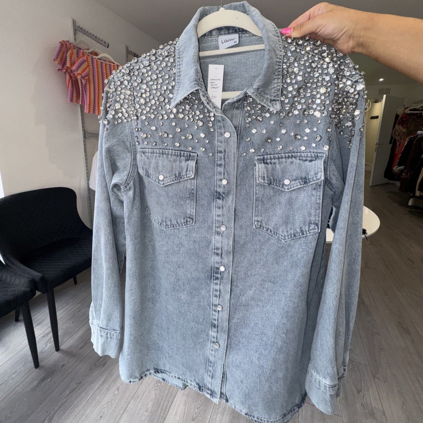 Diamante Trim Denim Shacket
