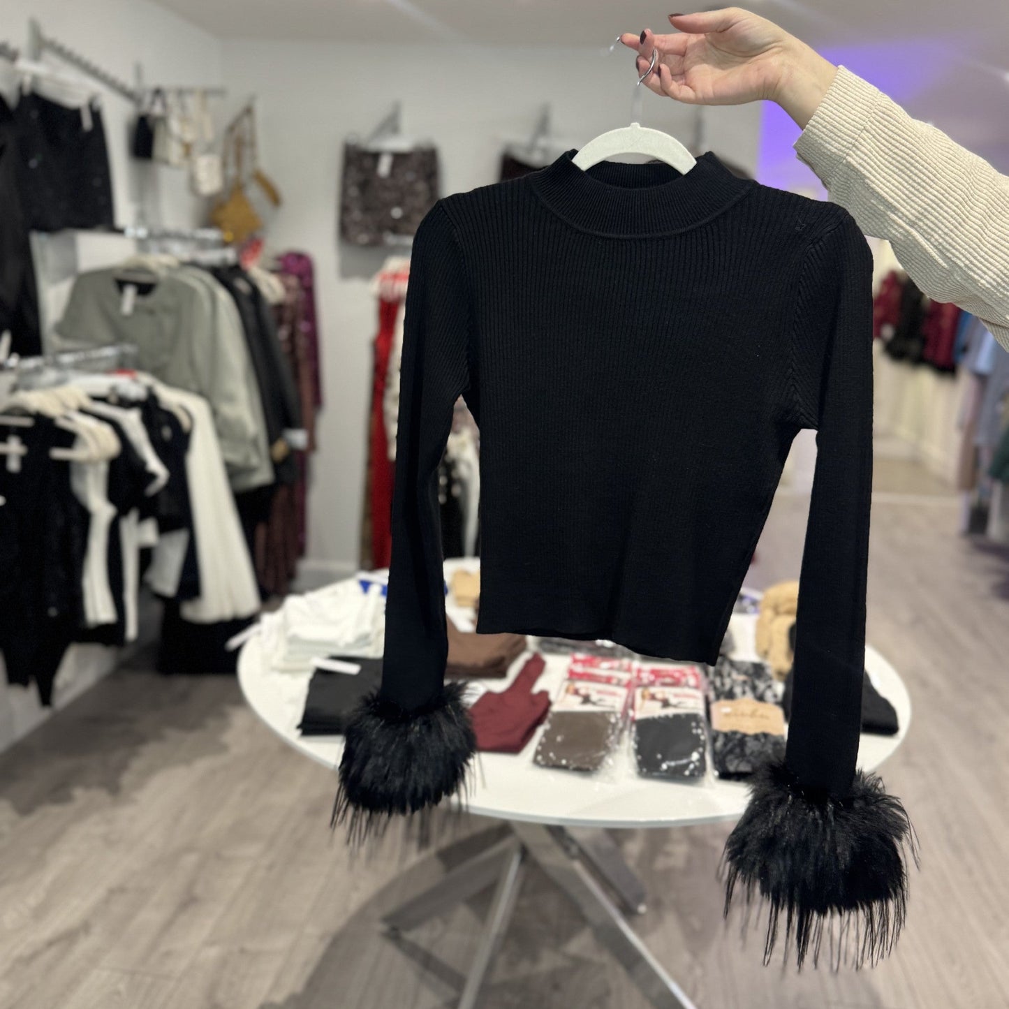 Fur Cuff Jumper- Black